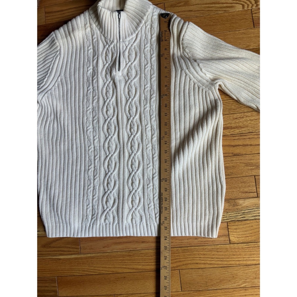 VTG 90s Lands End Cream 100% Cotton Cable Knit Quarter Zip Sweater Old Money - Picture 6 of 7